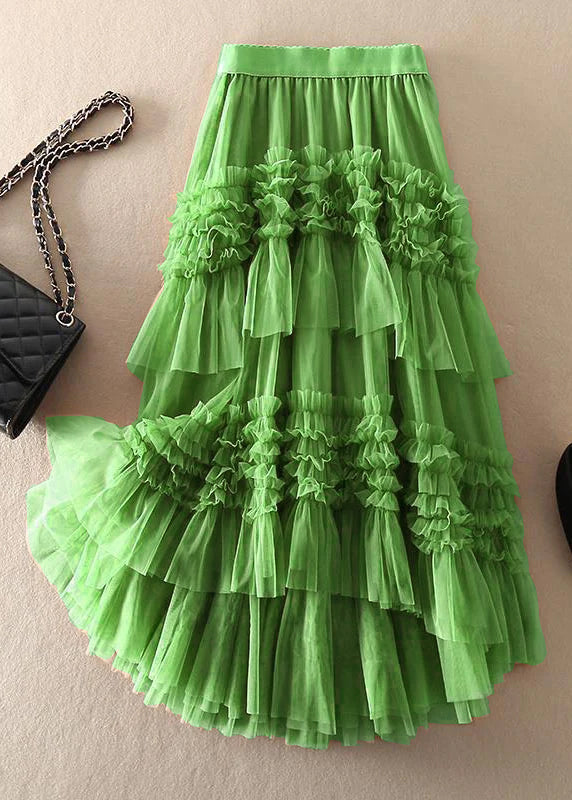Women’s Midi Skirt – Tulle Fabric – Flared Fit – Asymmetrical Tiered – Ruffle Design