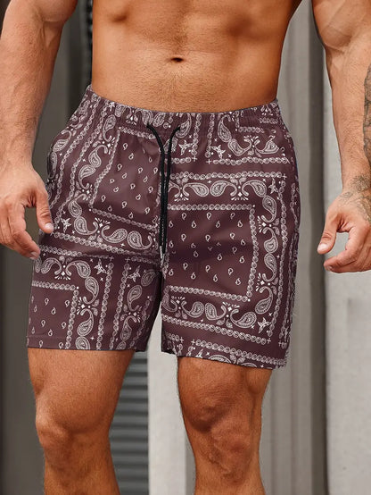Men’s Swim Shorts – Quick Dry – Bandana Print – Mid-Thigh – Relaxed Fit