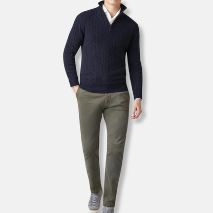 Freddie Cable Knit Stand Collar Sweater | Regular Fit Hip-Length Sweater