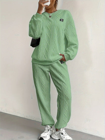 Women’s Lounge Set – Relaxed Fit – Soft Knit – Cable Pattern – Full Length Comfort