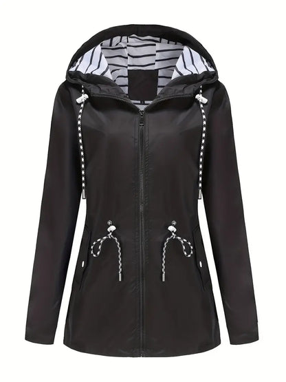 Women’s Rain Jacket – Water-Resistant – Tailored Fit – Hooded – Adjustable Waist