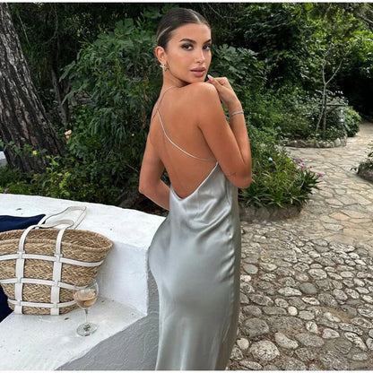 Women’s Halter Neck Dress – Satin Finish – Slim Fit – Full Length Formal Wear
