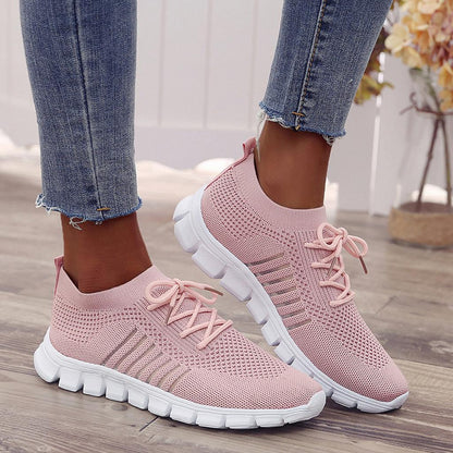 Women’s Sneakers – Breathable Mesh – Sock-Like Fit – Cushioned Sole – Lace-Up Design