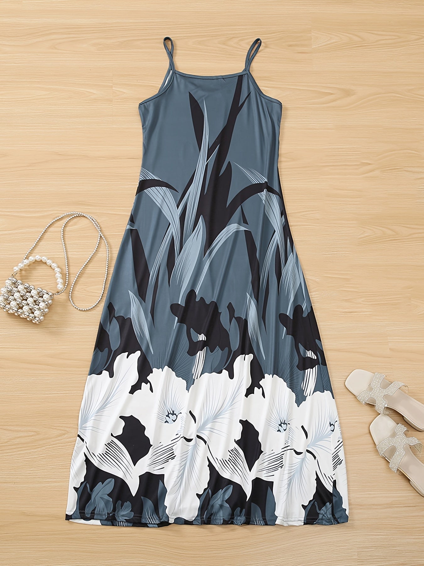 Women's Maxi Dress - Sleeveless Thin Straps - Floral Print - Flowing A-Line Fit