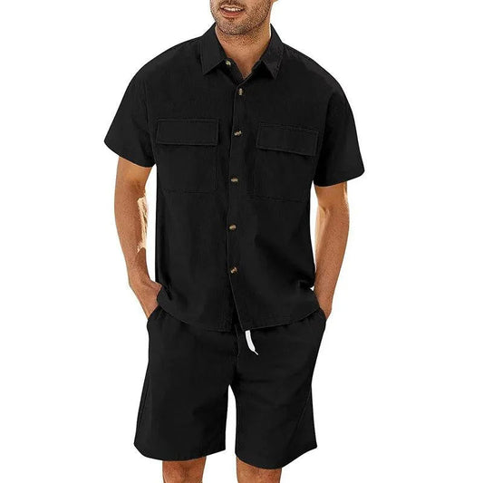 Men’s Shirt and Shorts Set – Relaxed Fit – Button Down – Breathable Blend – Casual Wear