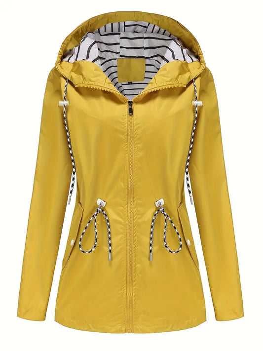 Women’s Rain Jacket – Water-Resistant – Tailored Fit – Hooded – Adjustable Waist