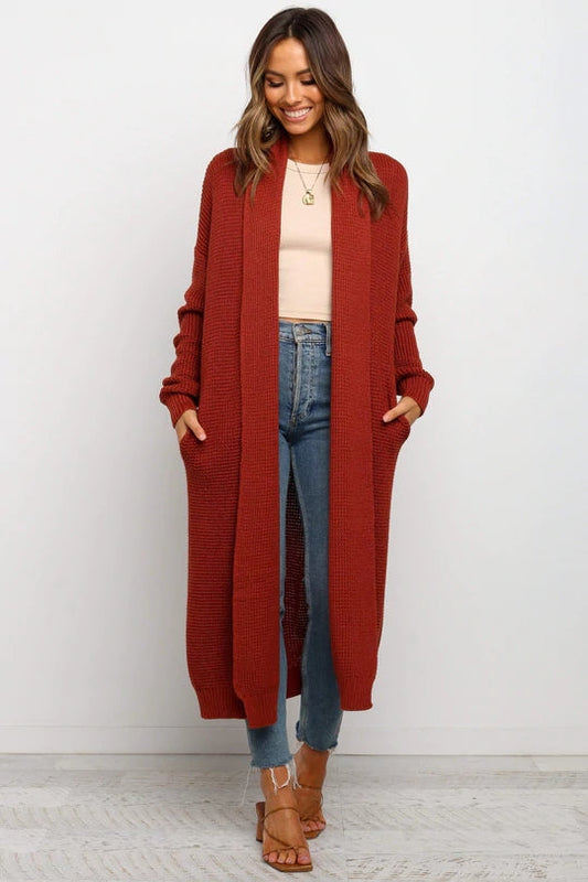 Women’s Longline Cardigan – Soft Knit – Oversized Fit – Open Front – Side Pockets