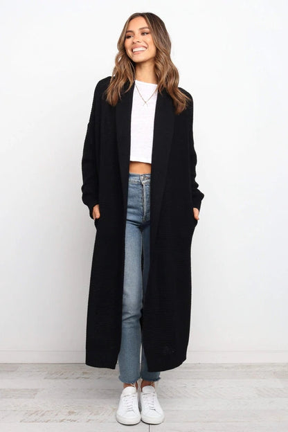 Women’s Longline Cardigan – Soft Knit – Oversized Fit – Open Front – Side Pockets