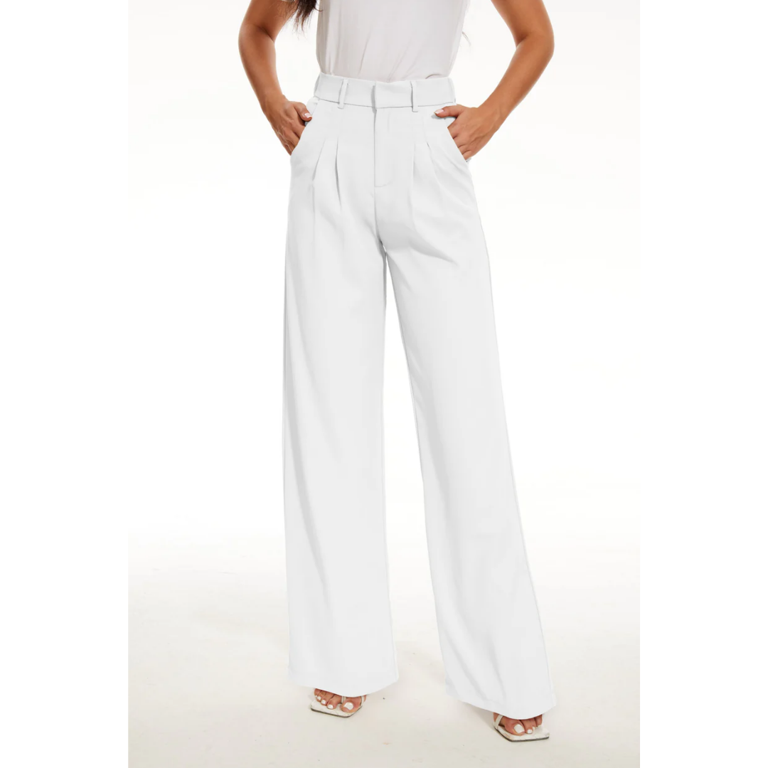 Women's Wide-Leg Trousers - Woven - Tailored Fit - High Waist Pleats