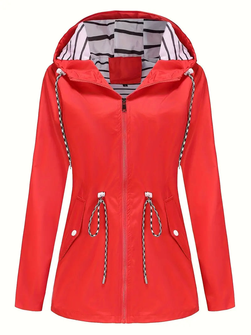 Women’s Rain Jacket – Water-Resistant – Tailored Fit – Hooded – Adjustable Waist