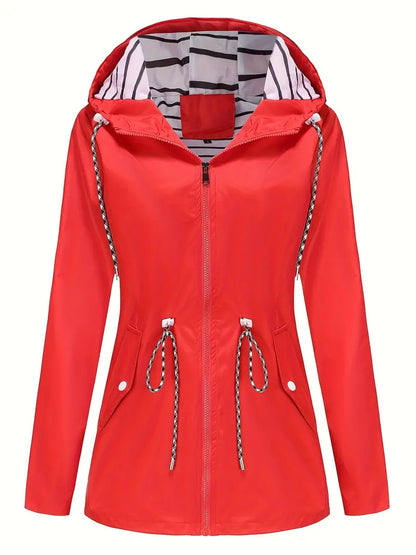 Women’s Rain Jacket – Water-Resistant – Tailored Fit – Hooded – Adjustable Waist