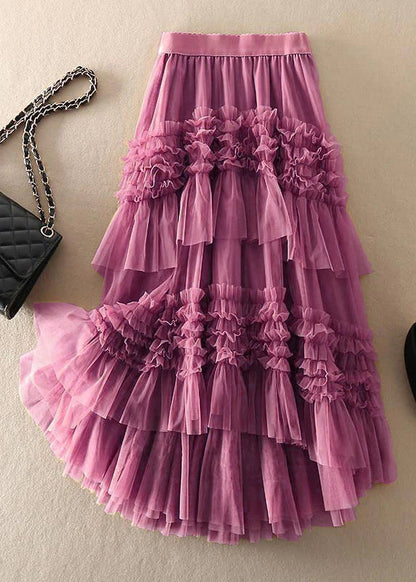 Women’s Midi Skirt – Tulle Fabric – Flared Fit – Asymmetrical Tiered – Ruffle Design