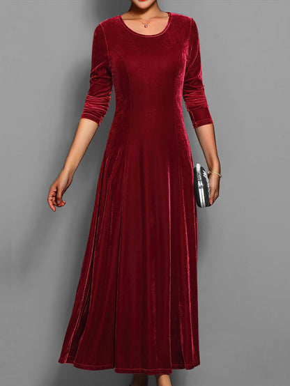 Isabella Fitted A-Line Maxi Dress | Long Sleeve Crewneck Dress
