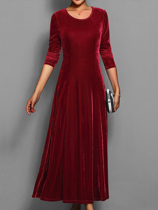 Isabella Fitted A-Line Maxi Dress | Long Sleeve Crewneck Dress