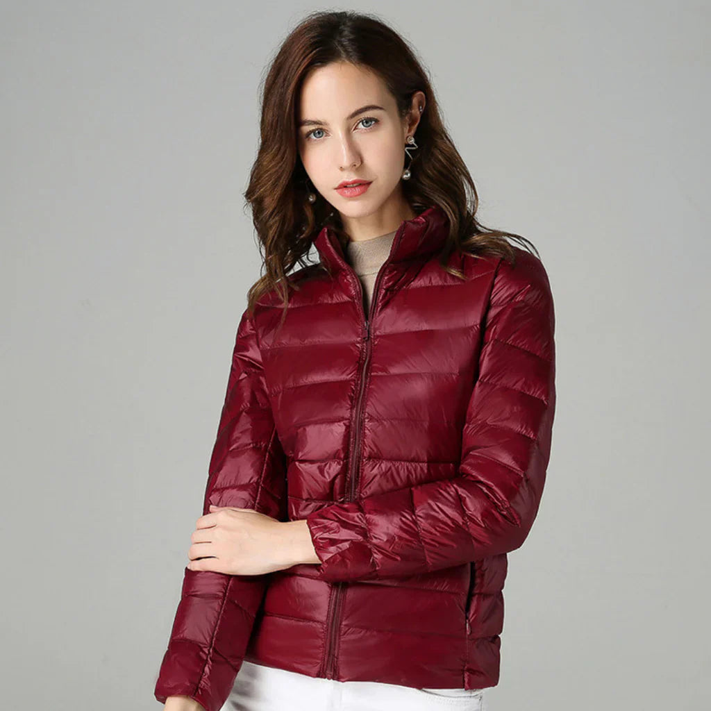 Women’s Quilted Jacket – Slim Fit – Waterproof – High Collar – Hip Length
