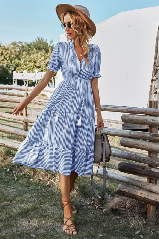 Breezy Blue Striped Midi Dress