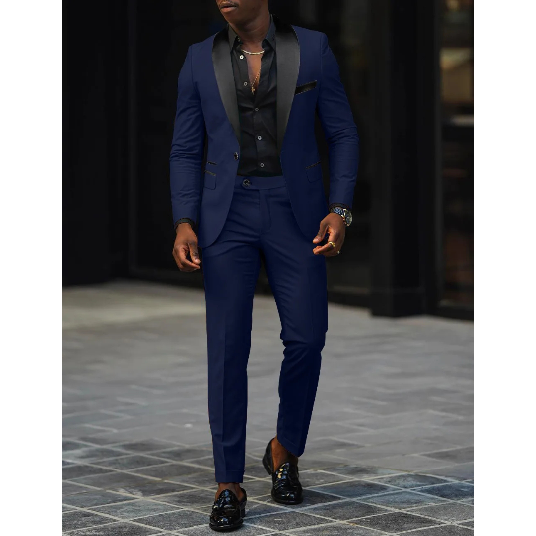 Men’s Slim Fit Suit – Satin Shawl Lapel – Tailored Blazer and Trousers Set