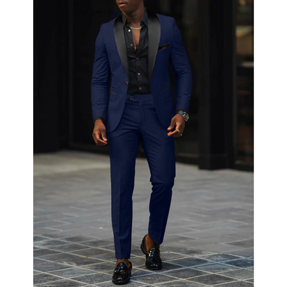 Men’s Slim Fit Suit – Satin Shawl Lapel – Tailored Blazer and Trousers Set