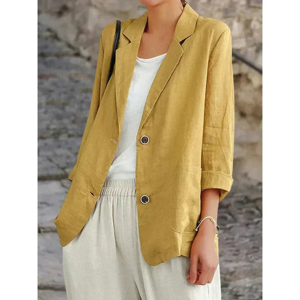 Women’s Blazer – Relaxed Fit – Natural Fibers – Structured Shoulders – Two Button Closure