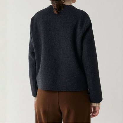 Isabella Relaxed Fit Jacket | Collarless Asymmetrical Button Jacket