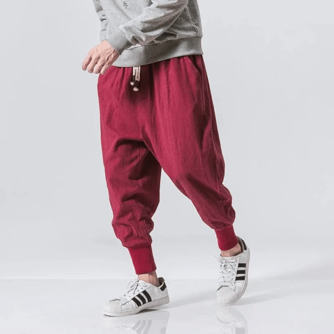 Men’s Tapered Pants - Relaxed Fit - Woven Cotton Blend - Elastic Waist - Ankle Cuffs