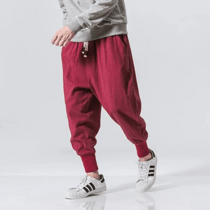 Men’s Tapered Pants - Relaxed Fit - Woven Cotton Blend - Elastic Waist - Ankle Cuffs