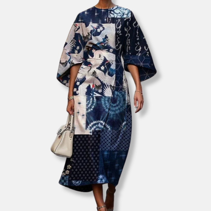 Women’s Midi Dress – Structured A-Line Fit – Kimono Sleeves – Floral Print