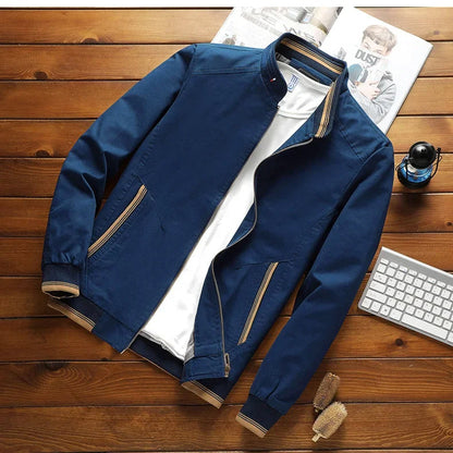 Men’s Bomber Jacket – Structured Fit – Cotton Blend – Zipper Front – Ribbed Hem & Cuffs