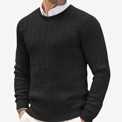 Men’s Sweater – Tailored Fit – Crew Neck – Cable Knit – Soft Knit Long Sleeve
