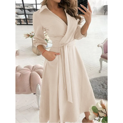 Women's Wrap Dress - Geometric Print - Midi Length - Long Sleeve Adjustable Fit