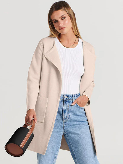 Women’s Coat – Wool Blend – Relaxed Fit – Knee Length – Wide Lapel – Minimalist Style