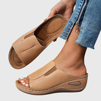 Isla Leather Orthopedic Paneled Open-Toe Sandals | Topstitched Sandals