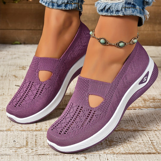 Women’s Slip-On Sneakers – Breathable Knit – Cushioned Sole – Low-Cut Flexible Fit