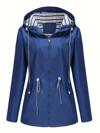 Women’s Rain Jacket – Water-Resistant – Tailored Fit – Hooded – Adjustable Waist