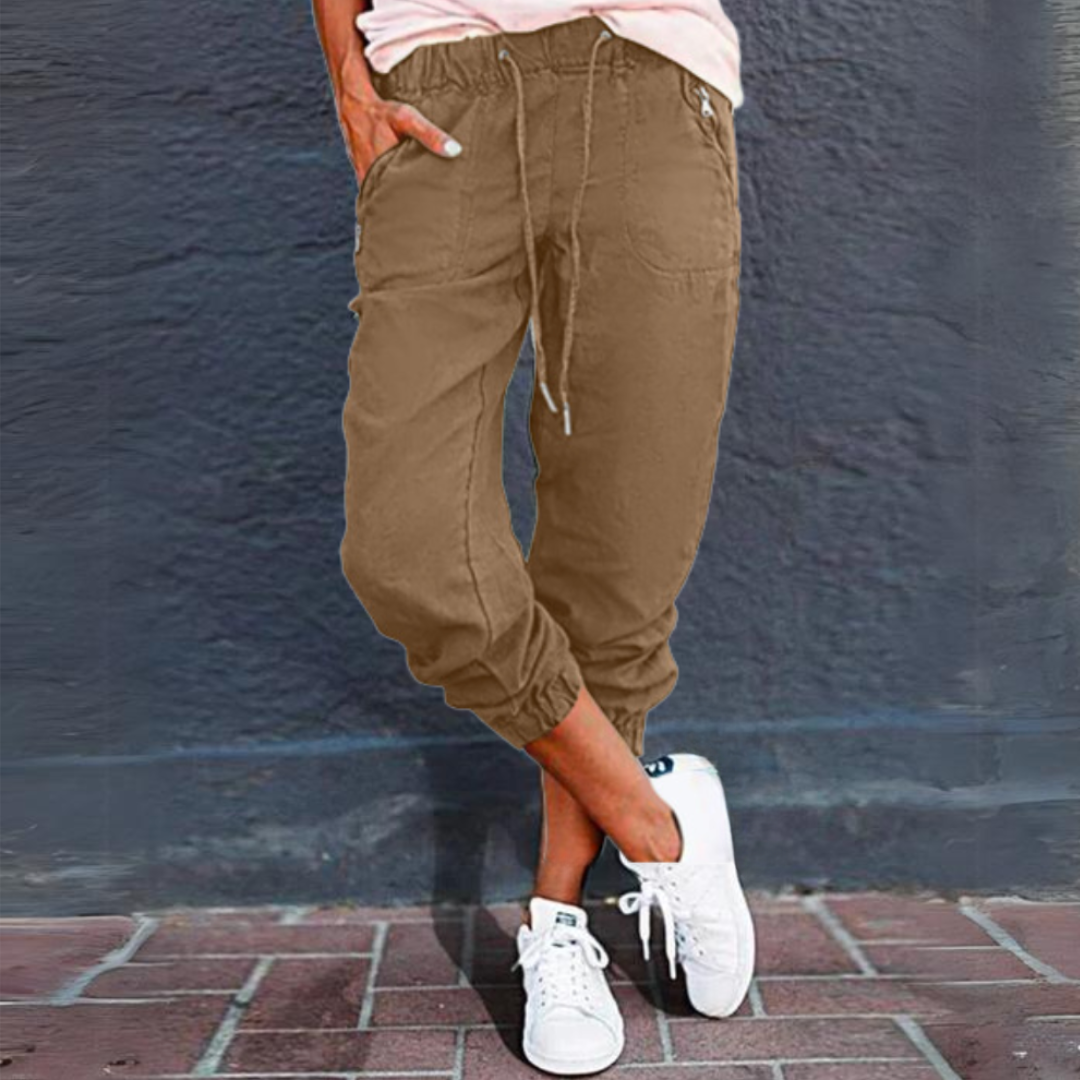 Women’s Cargo Pants – Relaxed Fit – Elastic Waistband – Utility Pockets – Cotton Blend