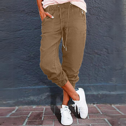 Women’s Cargo Pants – Relaxed Fit – Elastic Waistband – Utility Pockets – Cotton Blend