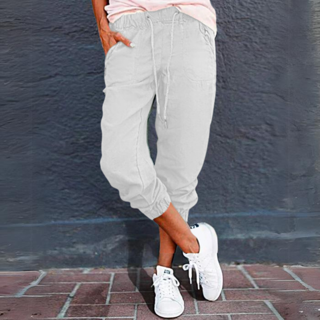 Women’s Cargo Pants – Relaxed Fit – Elastic Waistband – Utility Pockets – Cotton Blend
