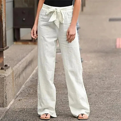 Women’s Wide Leg Pants – Cotton Linen Blend – High Waist – Pleated – With Pockets