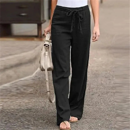 Women’s Wide Leg Pants – Cotton Linen Blend – High Waist – Pleated – With Pockets