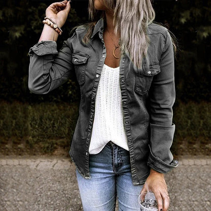 Women’s Denim Jacket – Slim Fit – Button Front – Structured – Hip Length – Casual Style