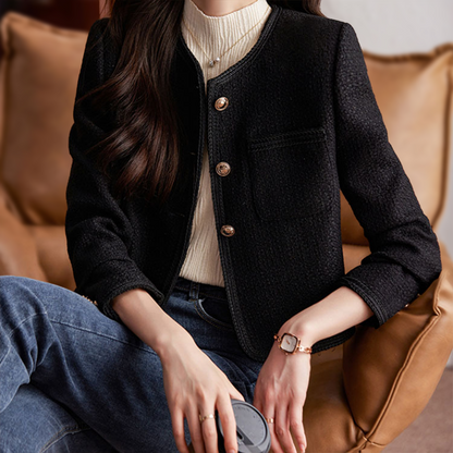 Women’s Blazer – Tweed Textured – Cropped Fit – Structured Silhouette – Button Detail