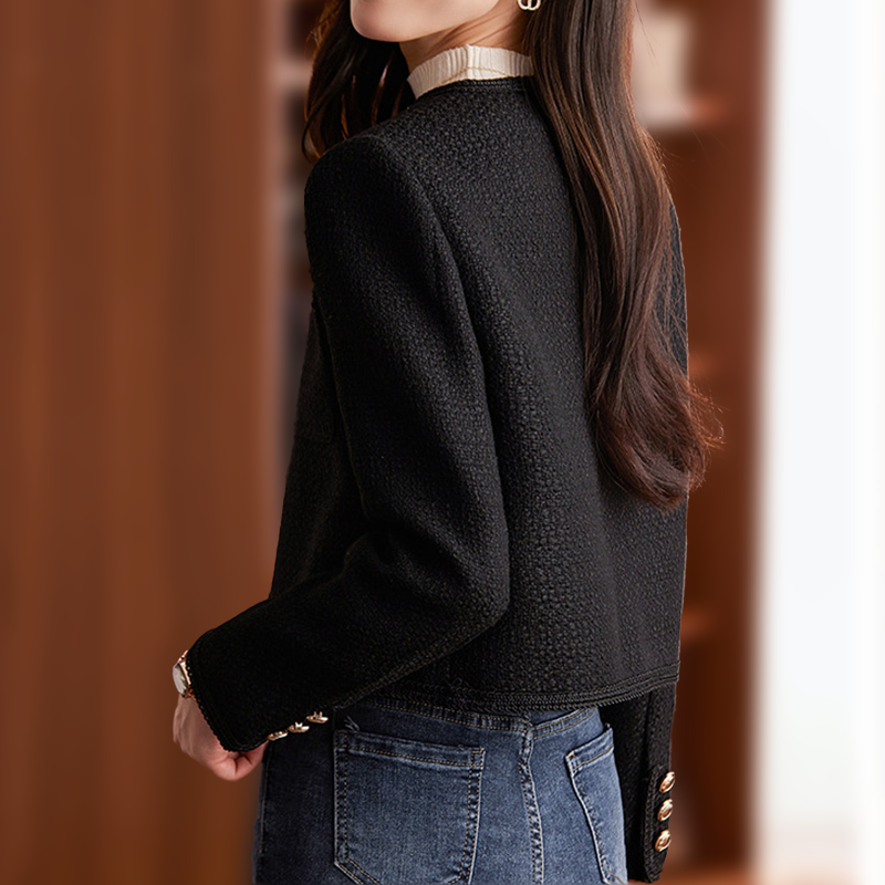 Women’s Blazer – Tweed Textured – Cropped Fit – Structured Silhouette – Button Detail