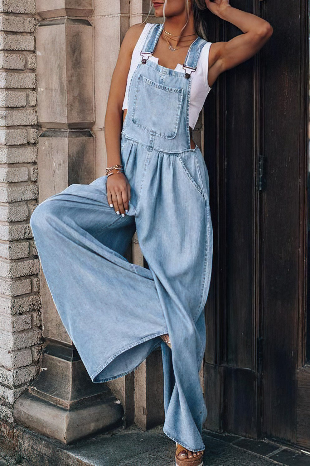 Women’s Overall – Relaxed Fit – Wide Leg – Denim Look – Utility Pocket Style
