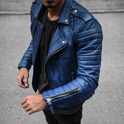 Men’s Biker Jacket – Leather Look – Structured Fit – Quilted Shoulders – Zip Details