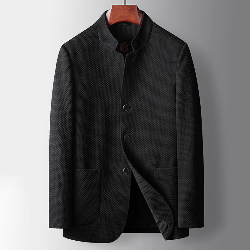 Men’s Business Jacket – Tailored Fit – Luxury Fabric – Mandarin Collar – Single Breasted