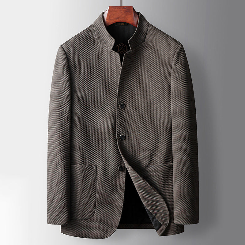 Men’s Business Jacket – Tailored Fit – Luxury Fabric – Mandarin Collar – Single Breasted