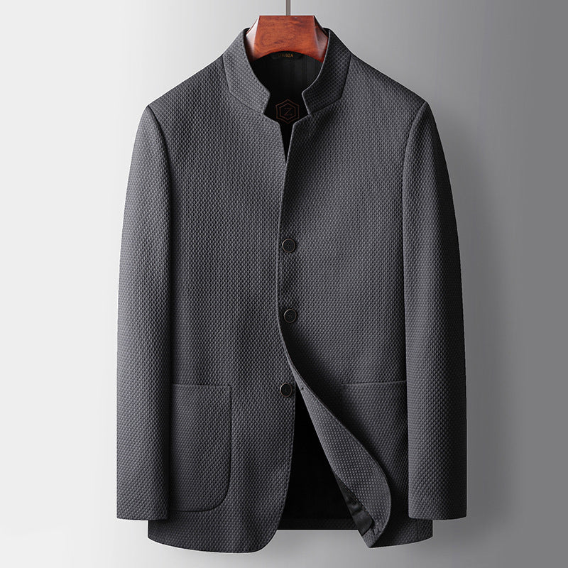 Men’s Business Jacket – Tailored Fit – Luxury Fabric – Mandarin Collar – Single Breasted