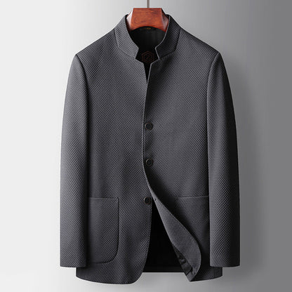 Men’s Business Jacket – Tailored Fit – Luxury Fabric – Mandarin Collar – Single Breasted