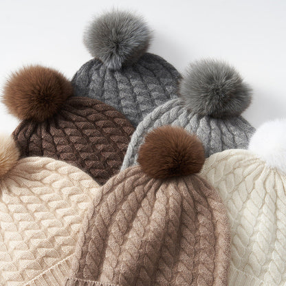 Isla Cable Knit Pom-Pom Beanie | Ribbed Hem Beanie