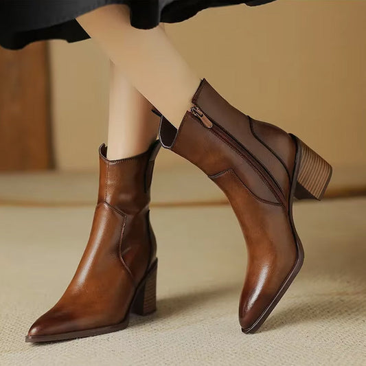 Isla Fitted Ankle Boots | Pointed Toe Block Heel Boots